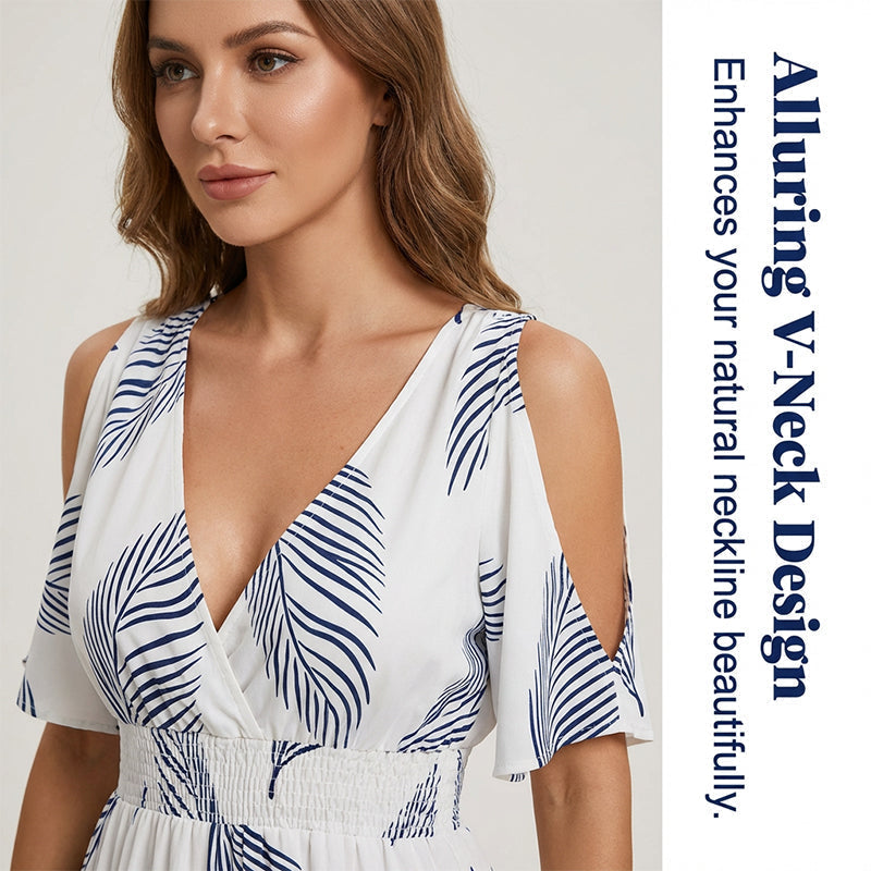 👗 50% OFF NOW! 🌞Cold Shoulder Tropical Print Split Maxi Dress
