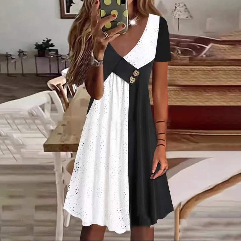 Women's Elegant Patchwork V-Neck Dress