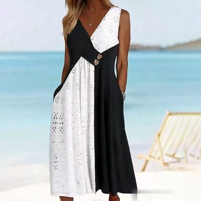 Women's Elegant Patchwork V-Neck Dress