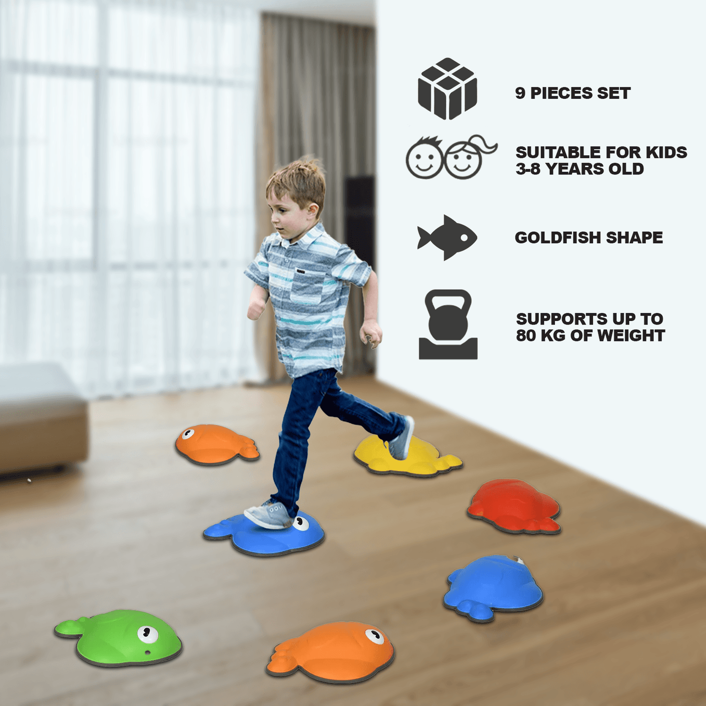 Balance Stepping Stones - 9 Piece Non-Slip Balance Sensory Toy Set For Kids | Indoor & Outdoor Gift