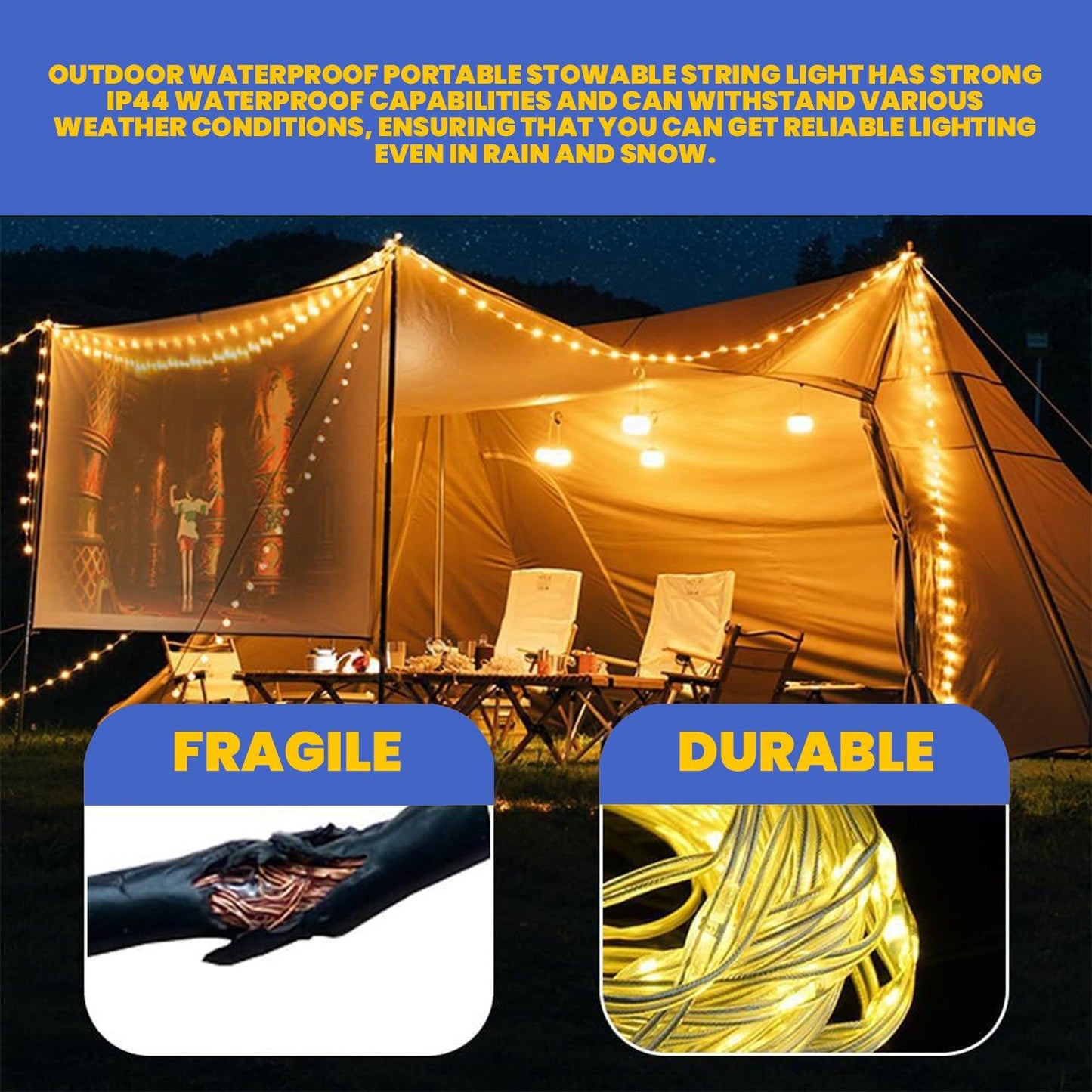 Camping String Lights - 10M Portable Outdoor String Lights Waterproof Towable String Light UK