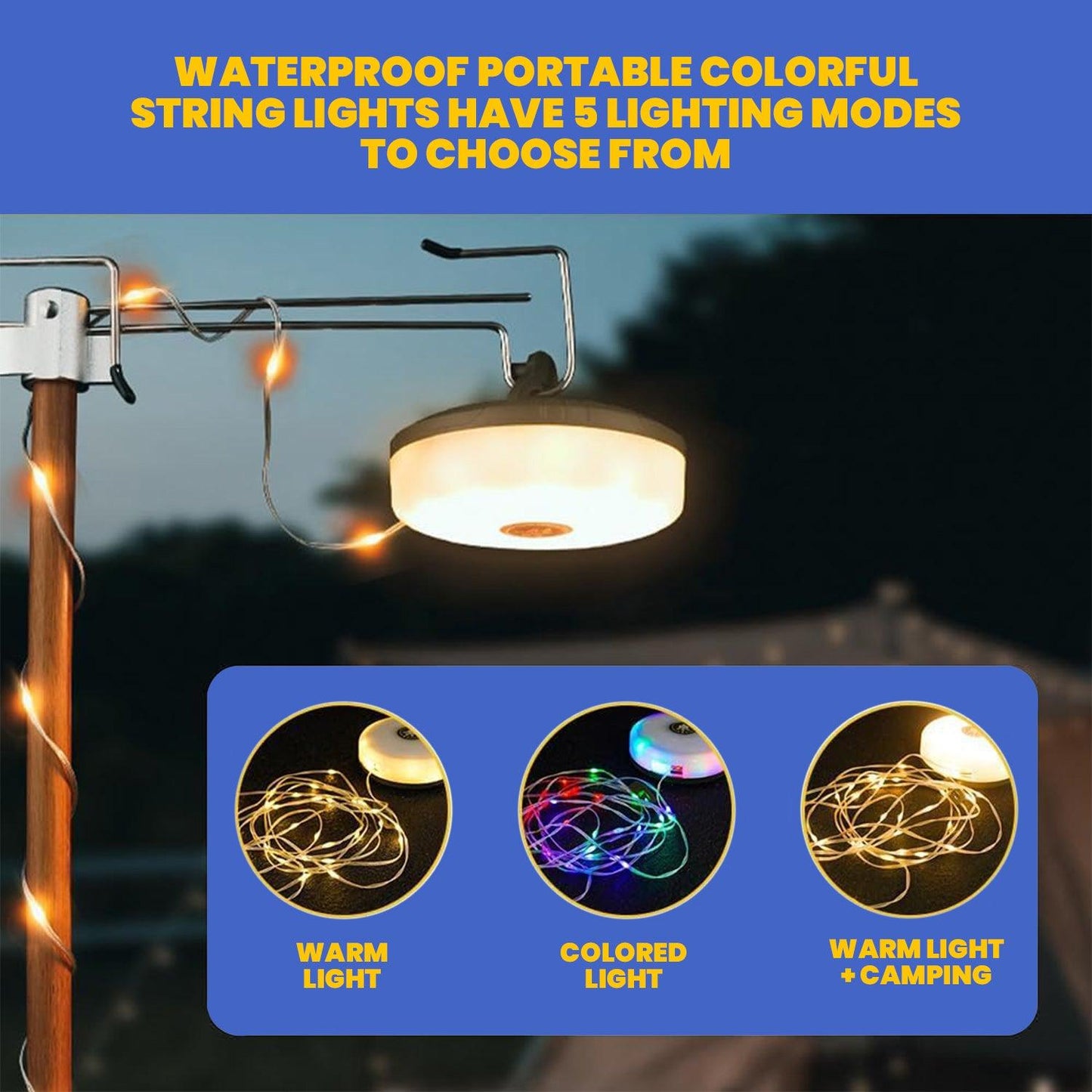Camping String Lights - 10M Portable Outdoor String Lights Waterproof Towable String Light UK