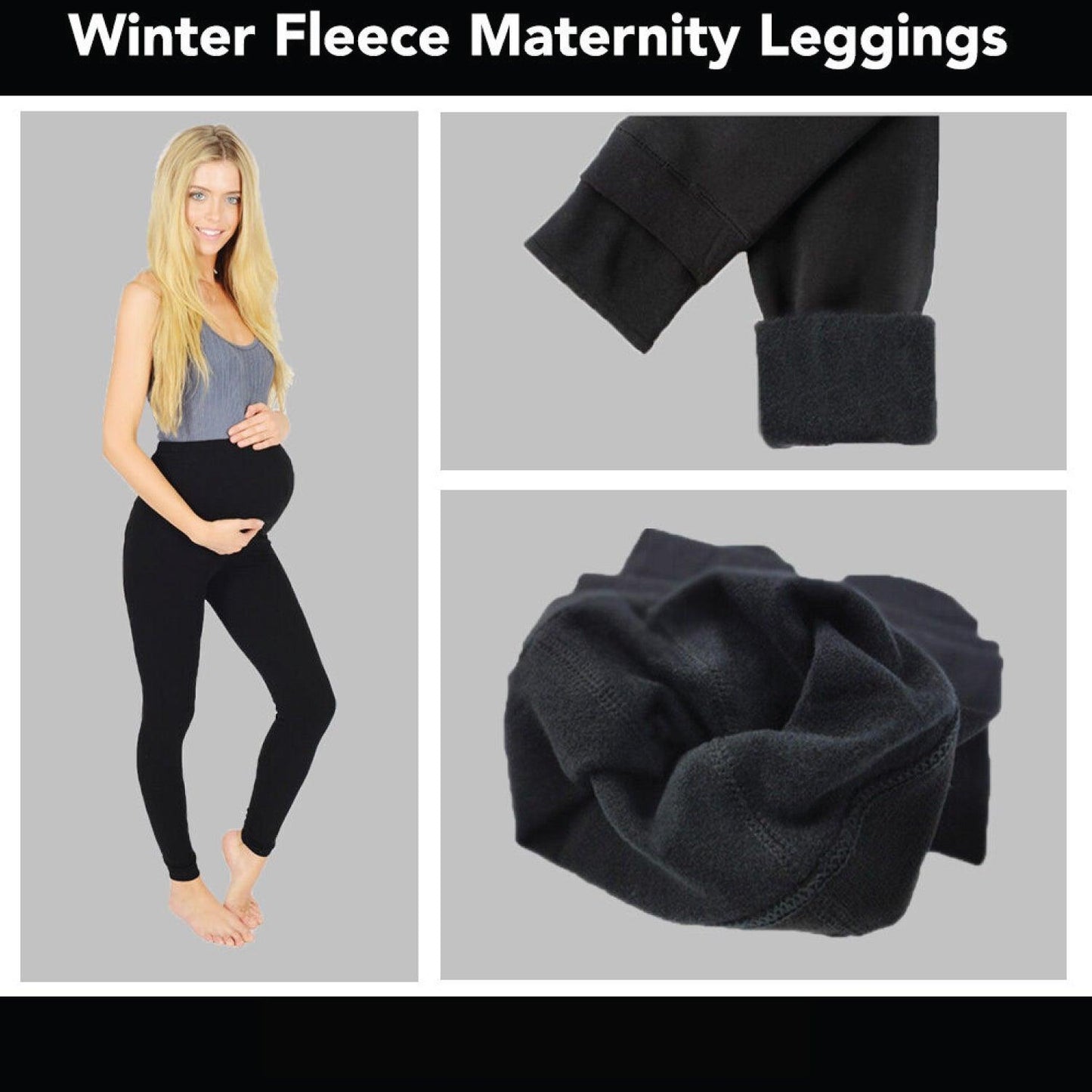 Fleece Lined Maternity Leggings - Mom Thick Leggings Soft Warm Full Length Cotton Pregnancy Pants