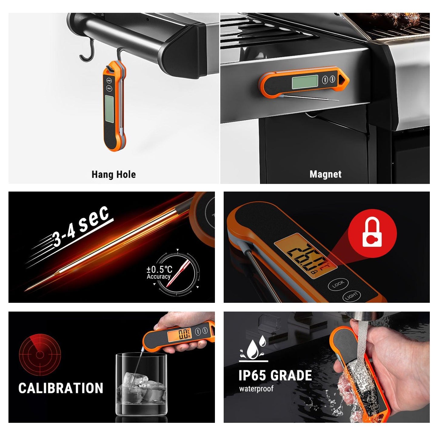 Food Cooking Thermometer - Digital Meat Thermometer for Cooking with Ambidextrous Backlit, Waterproof Meat Thermometer Probe for Kitchen Food Temperature BBQ Grill Smoker Oil Fry Candy Instant Read Thermometer