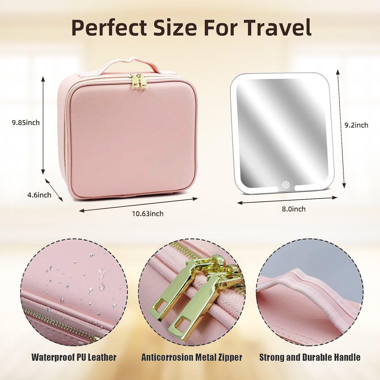 Travel Cosmetic Bag - Travel Makeup Bag With LED Mirror Vanity Case Beauty Box