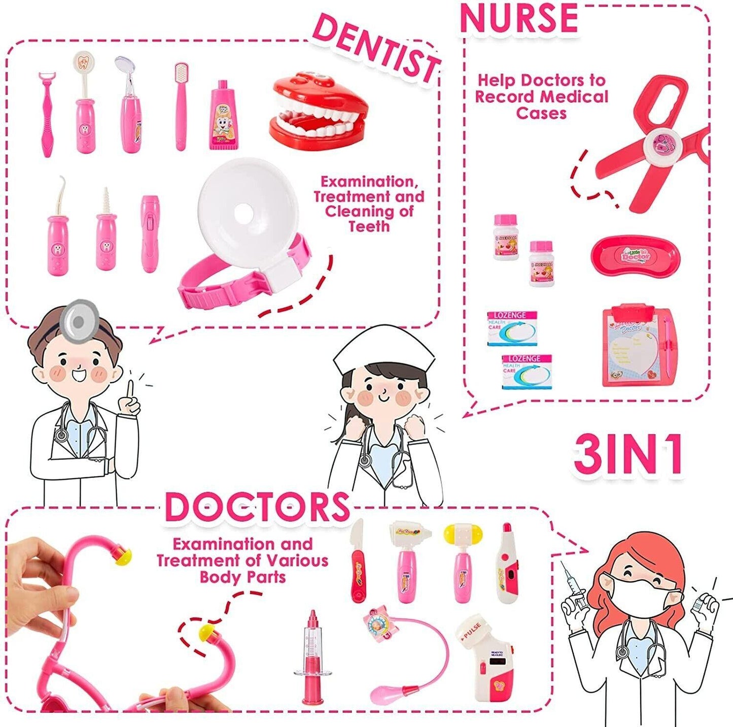 Realistic Doctors Kit - 35PCS Kids Doctors Set Nurse Dentist Kit Dress Up Costumes Pretend Play Toys