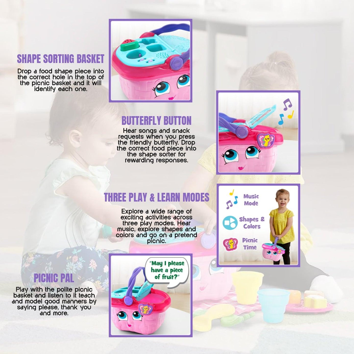 Picnic Basket Toy - Educational and Interactive 16 Pieces for Creative and Learning Play Toys For 1-3 Years Boys & Girls