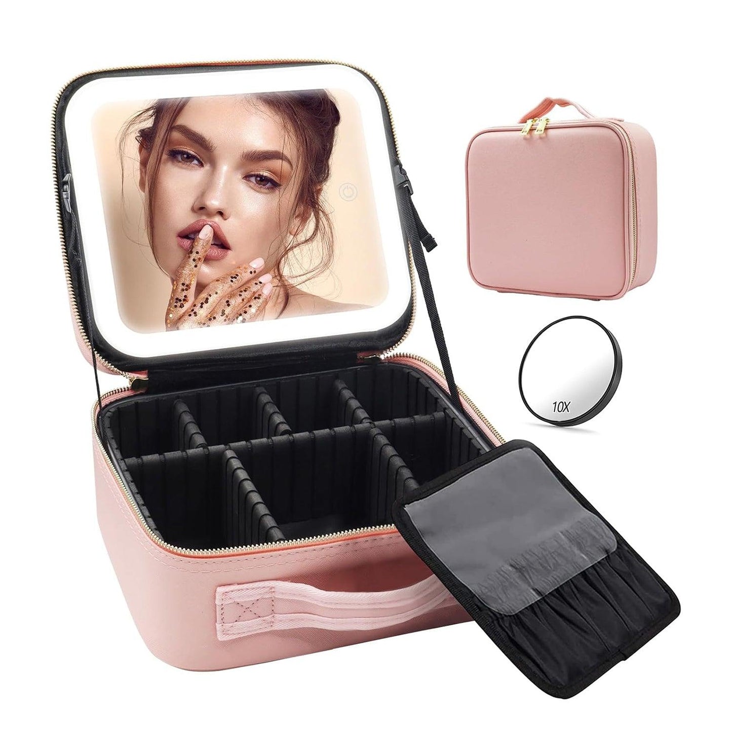 Travel Cosmetic Bag - Travel Makeup Bag With LED Mirror Vanity Case Beauty Box