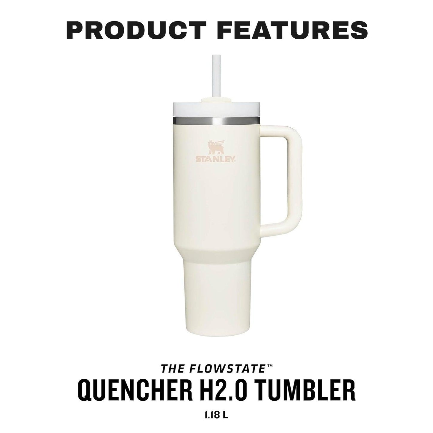 Insulated Straw Tumbler - 40 OZ Stanley Quencher H2.0 Tumbler with Straw Travel Mug for Cold or Hot Drinks Love Shack Fancy