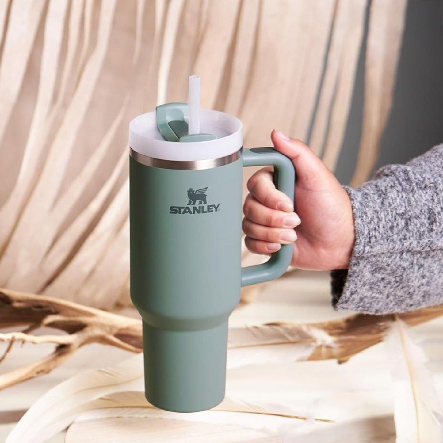 Insulated Straw Tumbler - 40 OZ Stanley Quencher H2.0 Tumbler with Straw Travel Mug for Cold or Hot Drinks Love Shack Fancy