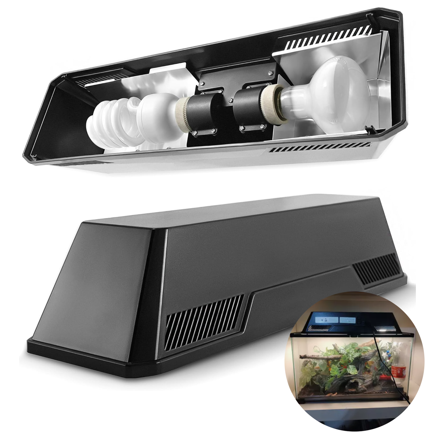 Reptile Heat Lamp - UVA UVB Double-Head Lamp for Turtles, Bearded Dragons & Lizards