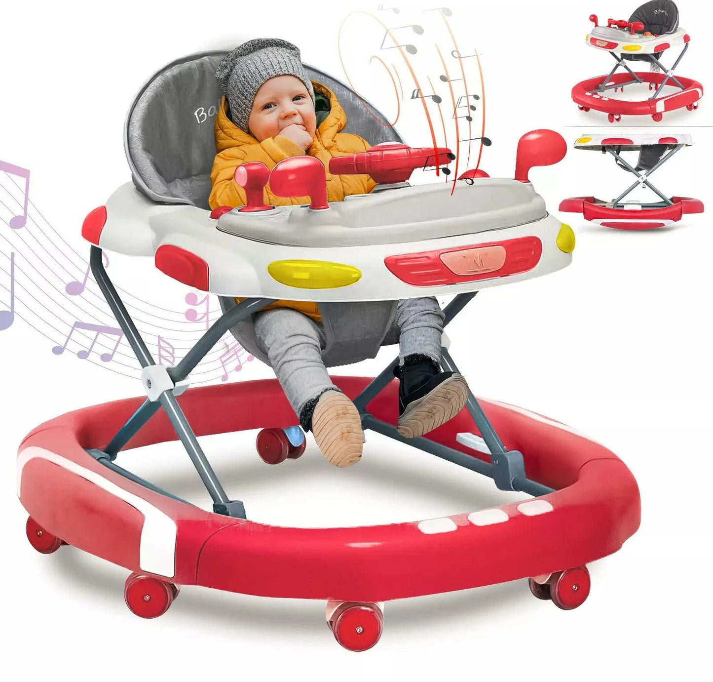 Childrens Push Along Walker - Baby Walker Rocker Bouncer First Steps Push Along Activity Music Ride On Car UK