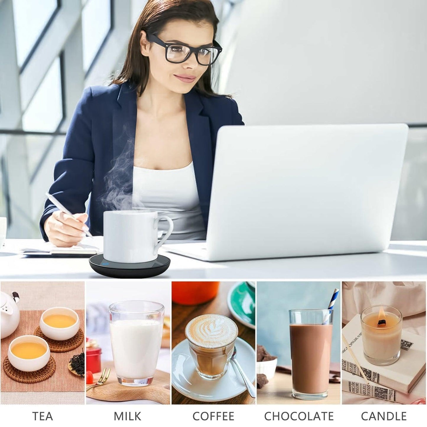 Coffee Mug Warmer - Cup Warmer with 2 Temperature Settings Smart Tea Warmer Portable Beverage Warmer Drink Warmer for Office丨Desk丨Cocoa丨Coffee丨Tea丨Milk丨Hot Drinks