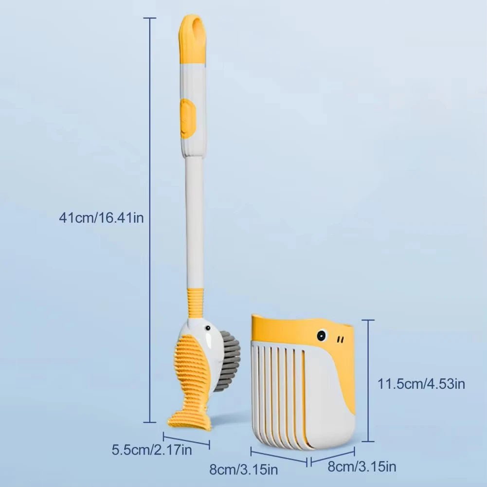 Whale-Shaped 360° Toilet Brush with Silicone Head & Wall-Mounted Holder
