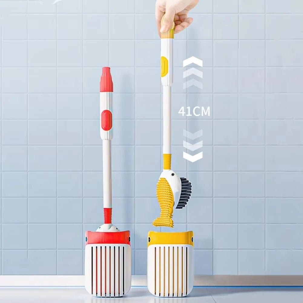 Whale-Shaped 360° Toilet Brush with Silicone Head & Wall-Mounted Holder