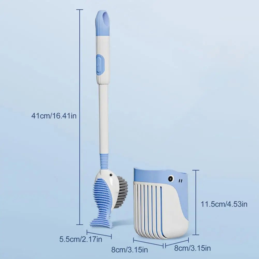 Whale-Shaped 360° Toilet Brush with Silicone Head & Wall-Mounted Holder