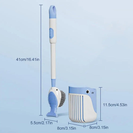 Whale-Shaped 360° Toilet Brush with Silicone Head & Wall-Mounted Holder