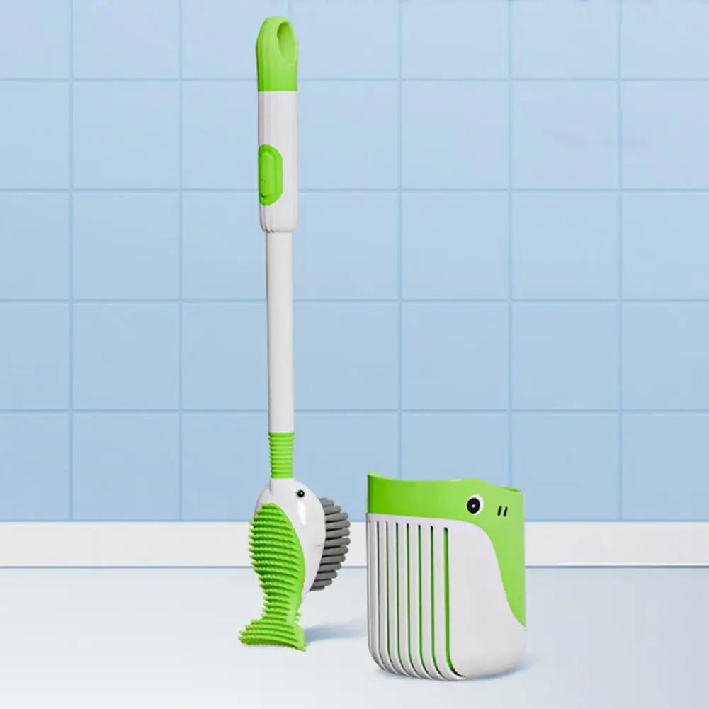 Whale-Shaped 360° Toilet Brush with Silicone Head & Wall-Mounted Holder