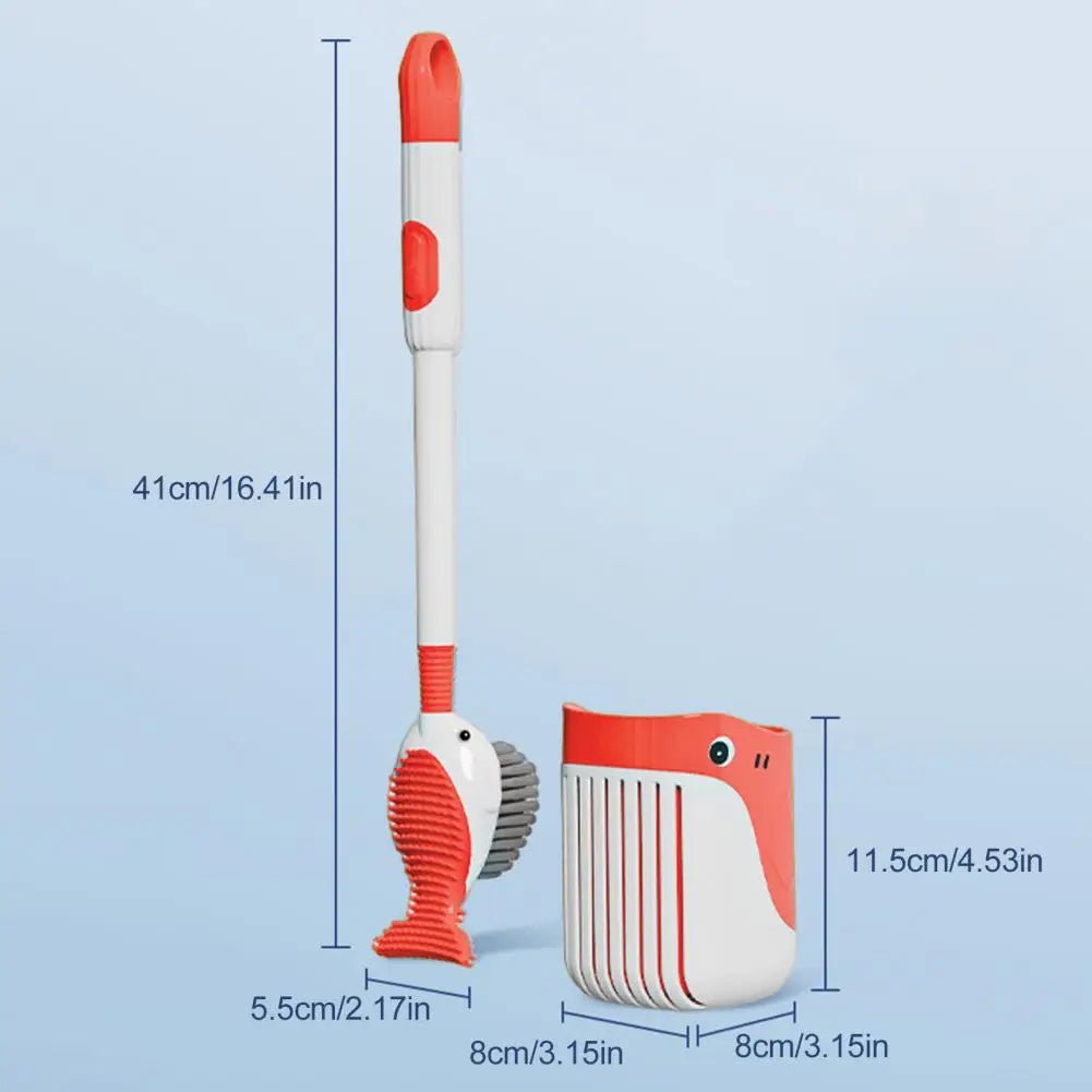 Whale-Shaped 360° Toilet Brush with Silicone Head & Wall-Mounted Holder