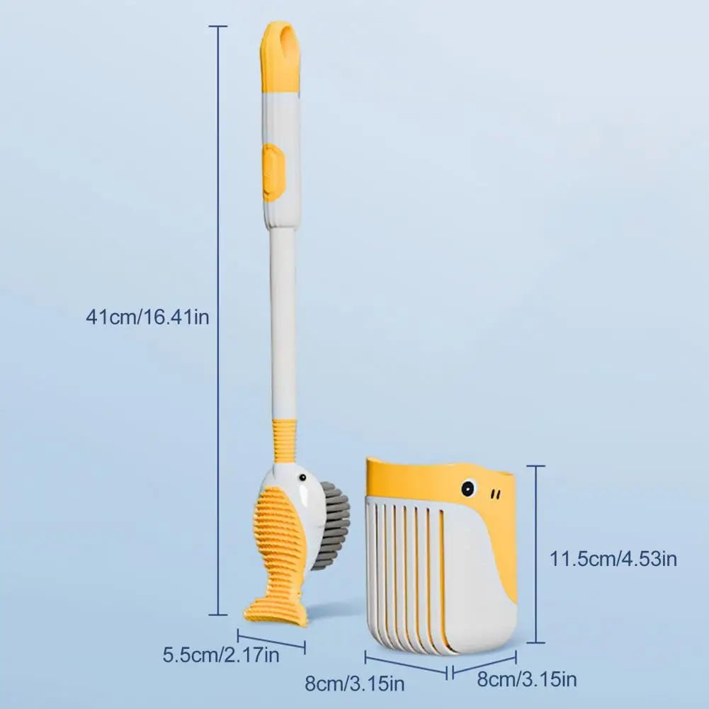 Whale-Shaped 360° Toilet Brush with Silicone Head & Wall-Mounted Holder