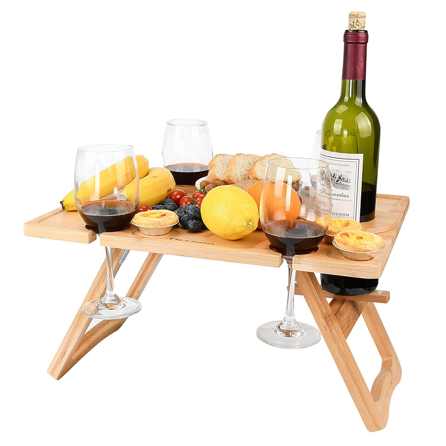 Wine Picnic Table – Portable Wooden Table with Glass Holders for Outdoor Use