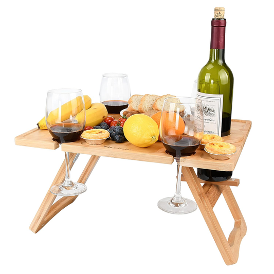 Wine Picnic Table – Portable Wooden Table with Glass Holders for Outdoor Use