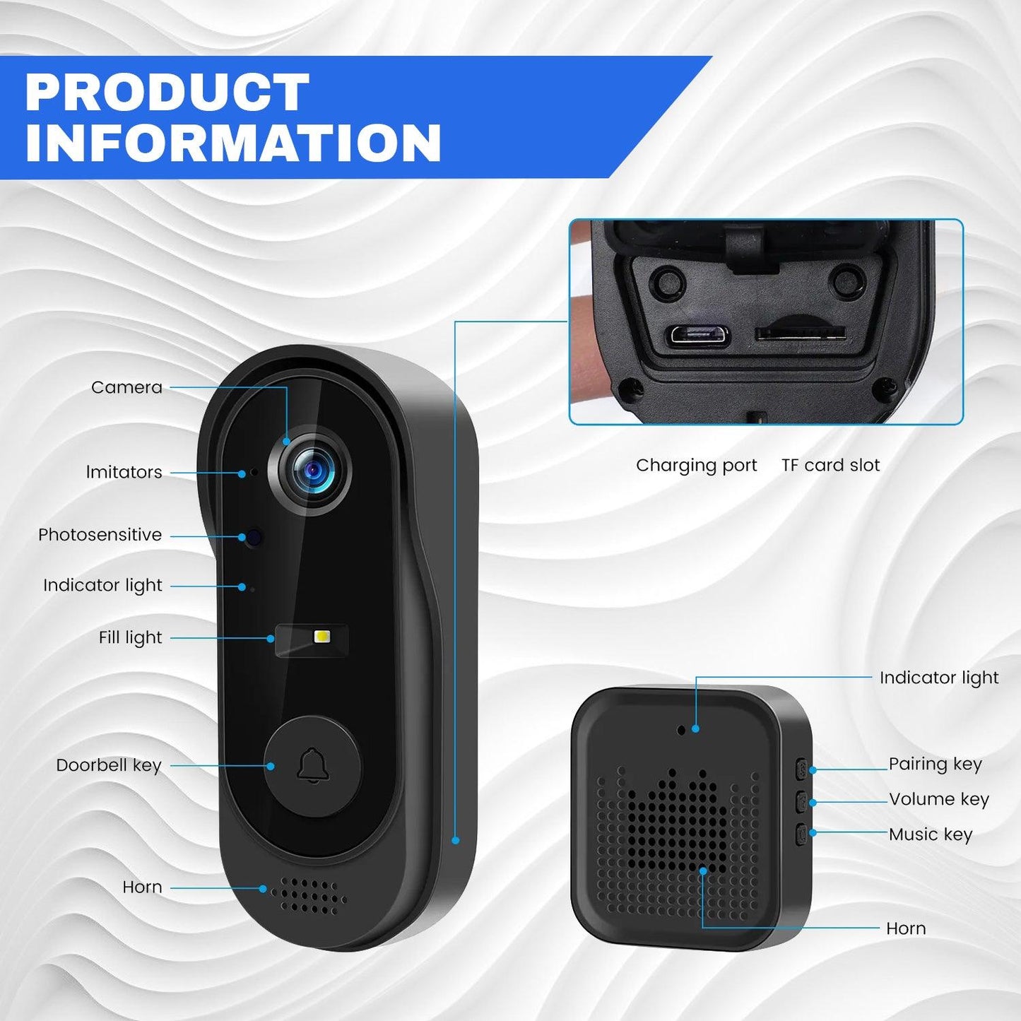 Wifi Video Doorbell - Smart Wireless Security Ring Phone Camera Door Bell Intercom HD Advanced Motion Detection Security Camera Bell