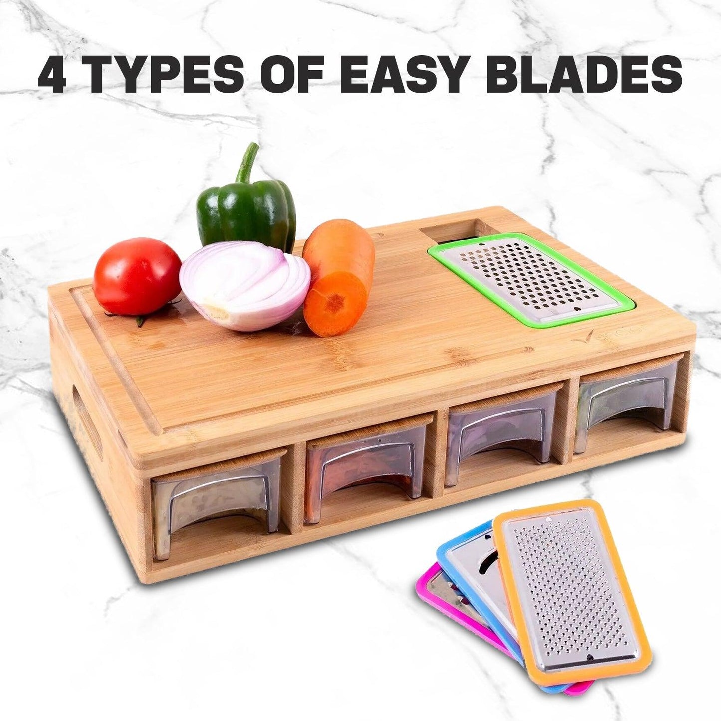 Wooden Chopping Board - Large Bamboo Wood Chopping Board With 4 BPA Free Plastic Drawers Cutting Boards