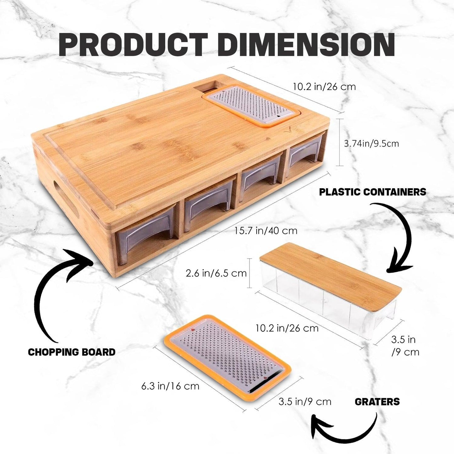 Wooden Chopping Board - Large Bamboo Wood Chopping Board With 4 BPA Free Plastic Drawers Cutting Boards